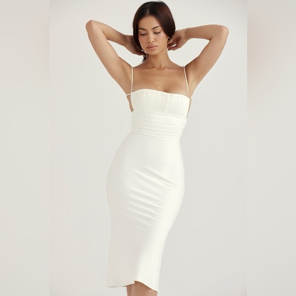 House Of CB Womens Ivory Lois Corset Satin Midi Dress - Picture 5 of 14